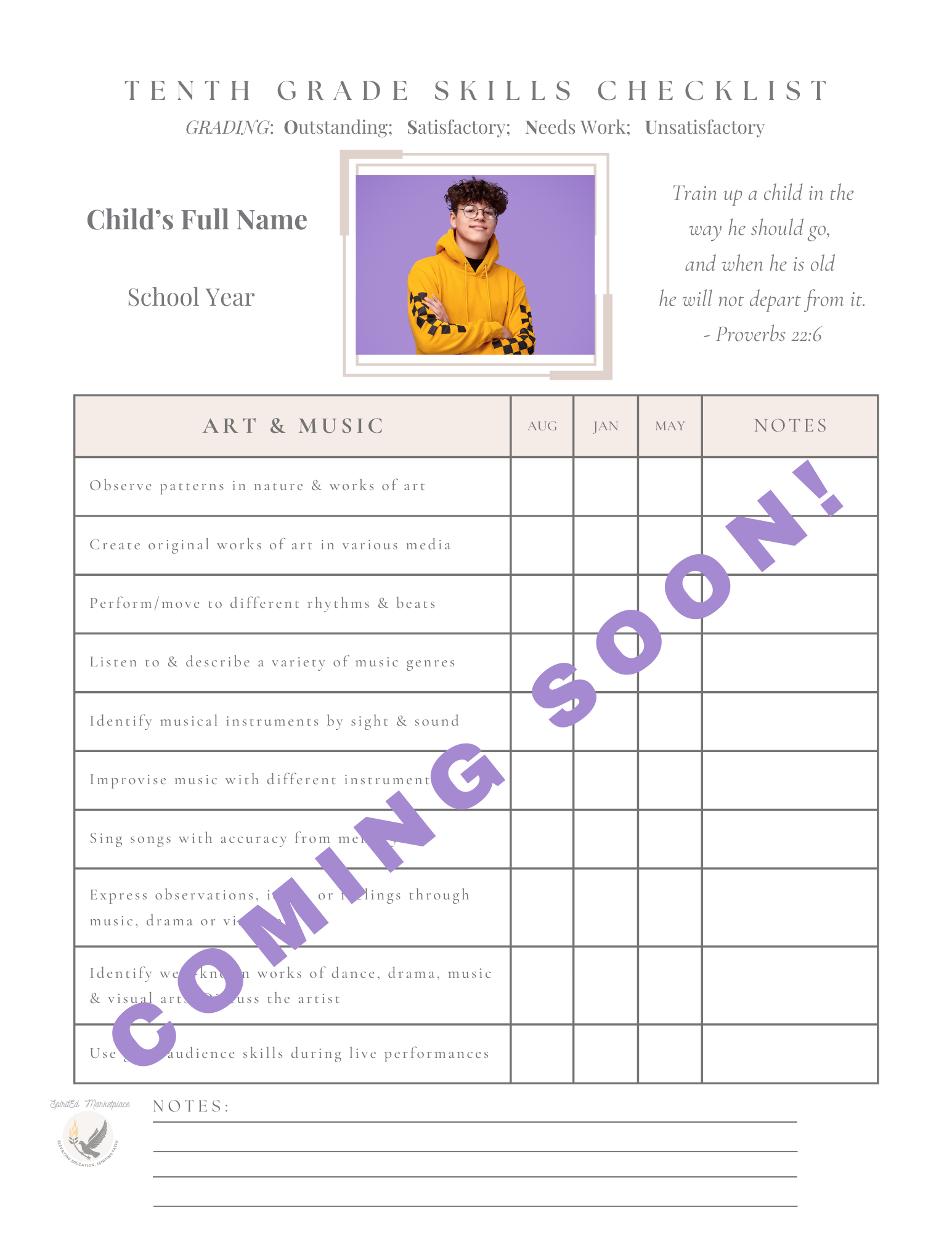10th Grade Skills Checklist Plus Customizable Progress Report / Report Card