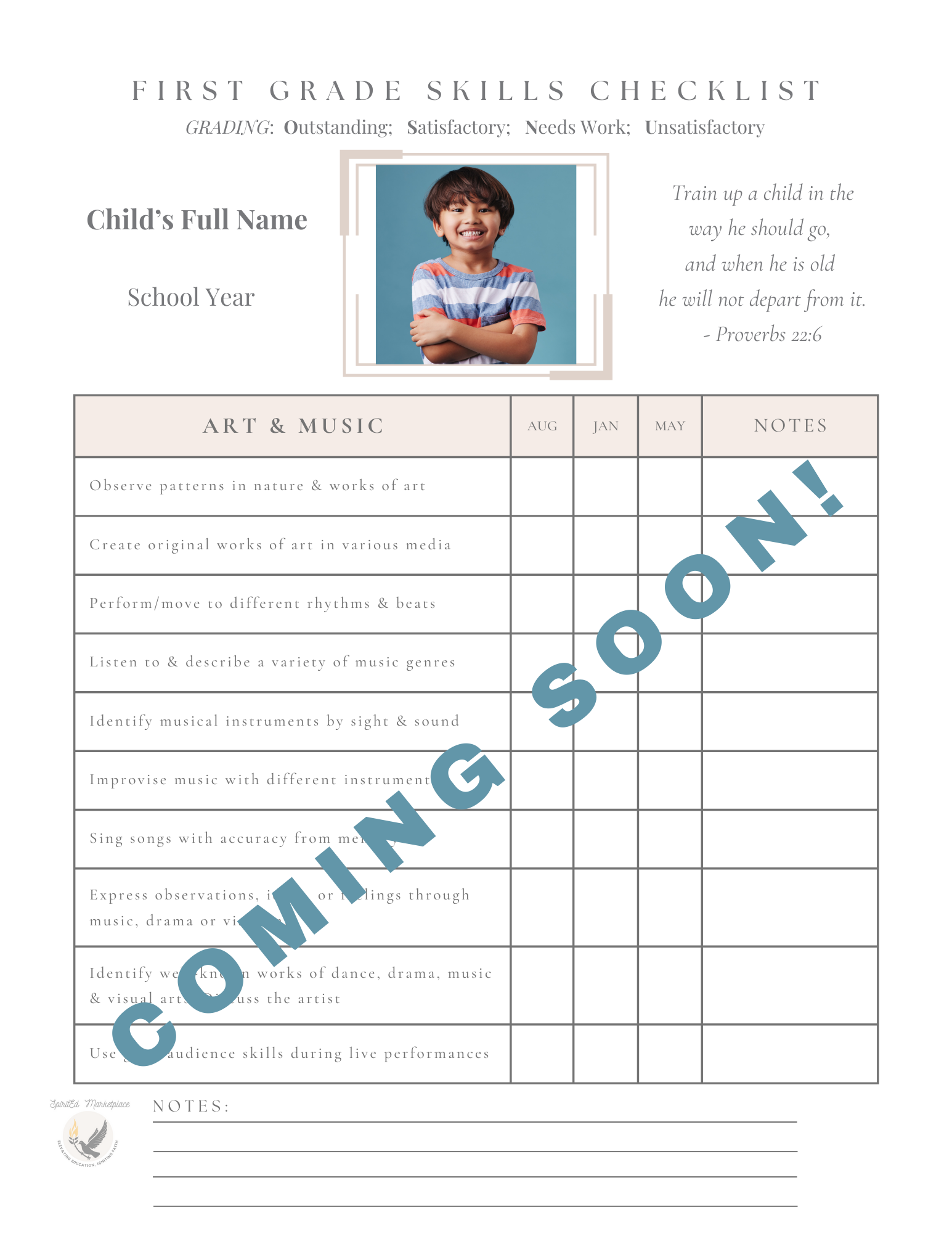 1st Grade Skills Checklist Plus Customizable Progress Report / Report Card