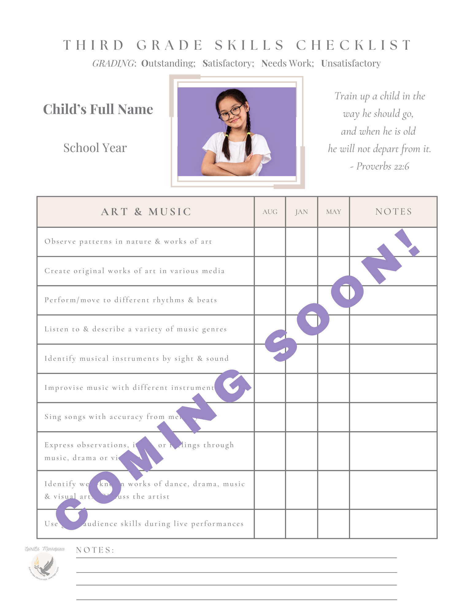3rd Grade Skills Checklist Plus Customizable Progress Report / Report Card