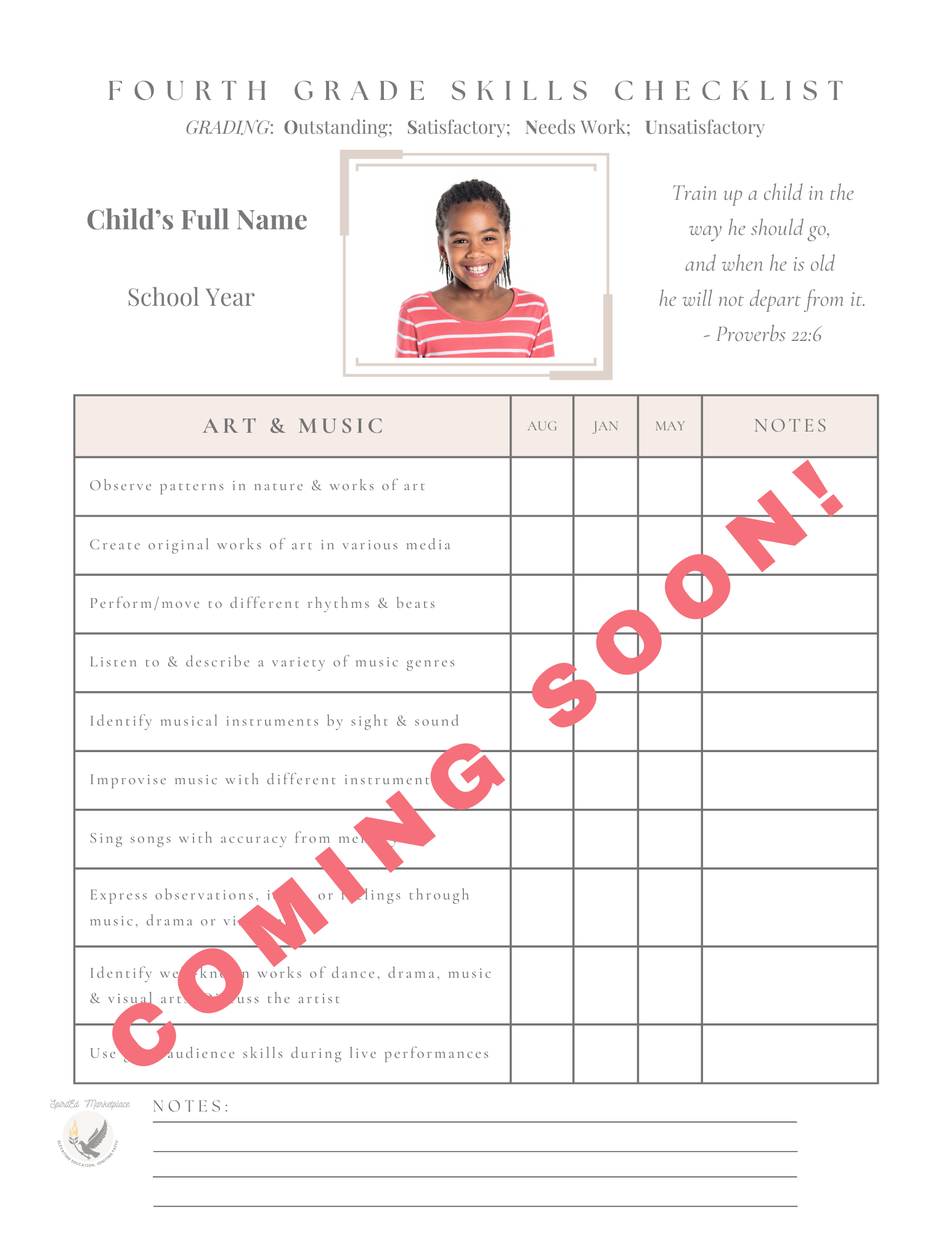 4th Grade Skills Checklist Plus Customizable Progress Report / Report Card