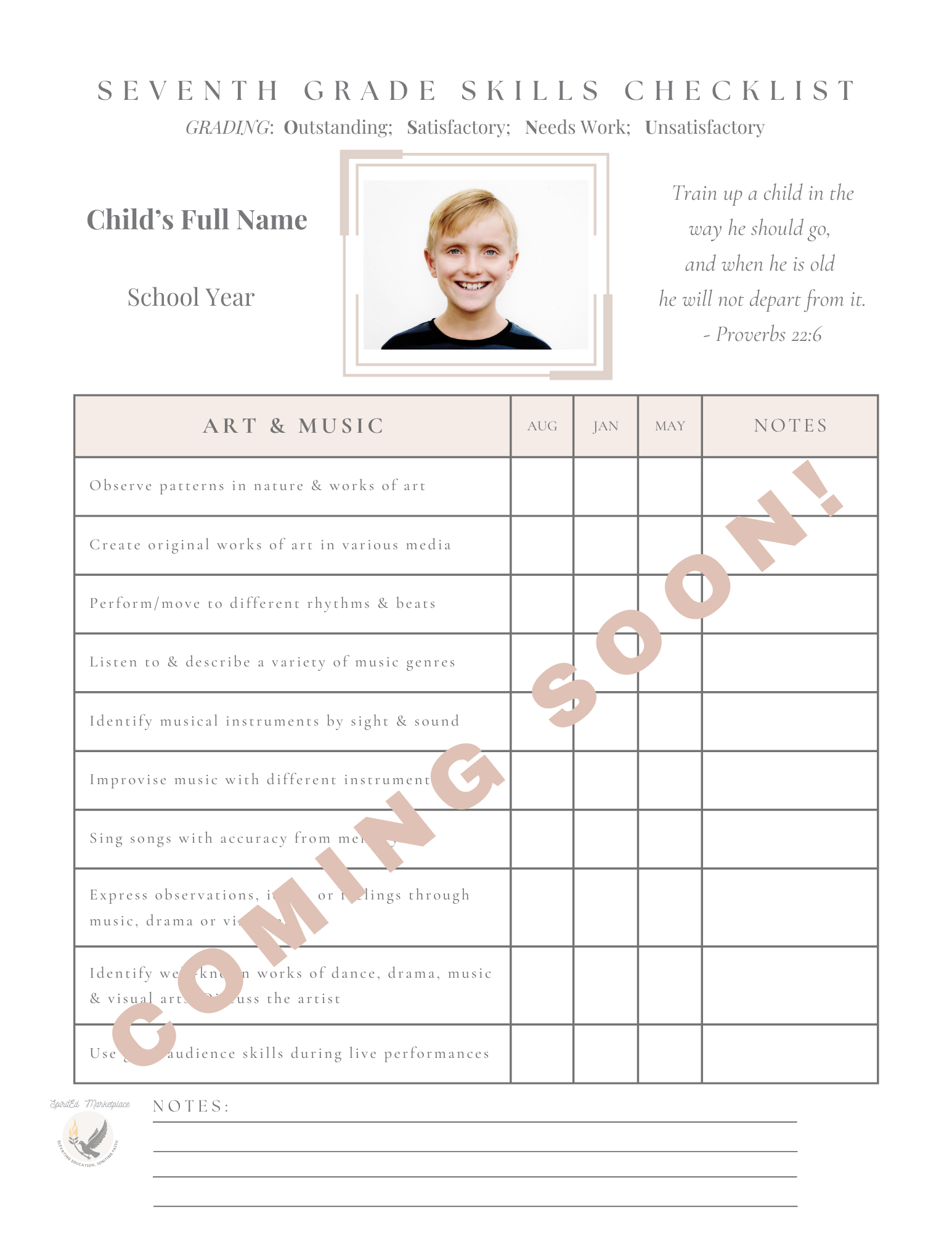 7th Grade Skills Checklist Plus Customizable Progress Report / Report Card