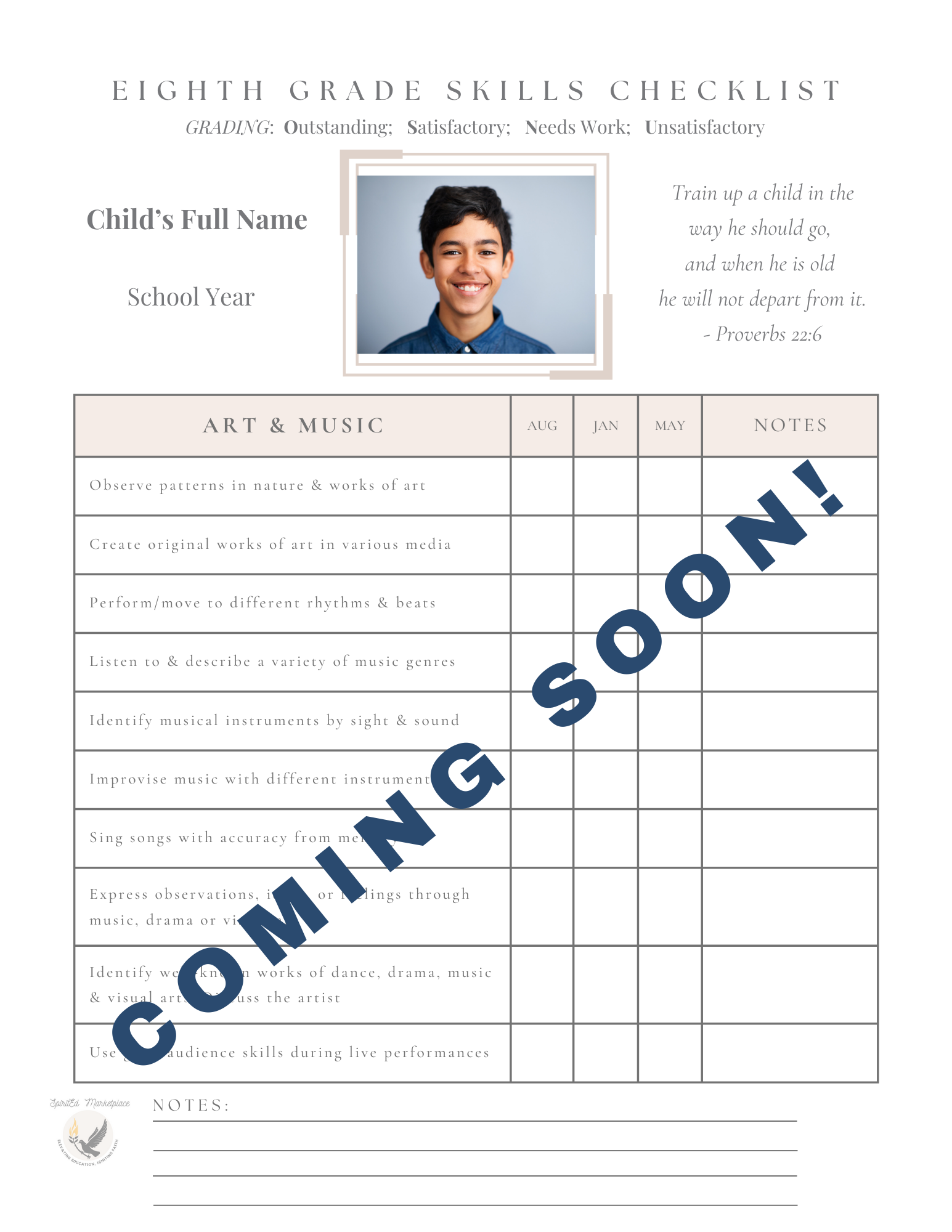8th Grade Skills Checklist Plus Customizable Progress Report / Report Card