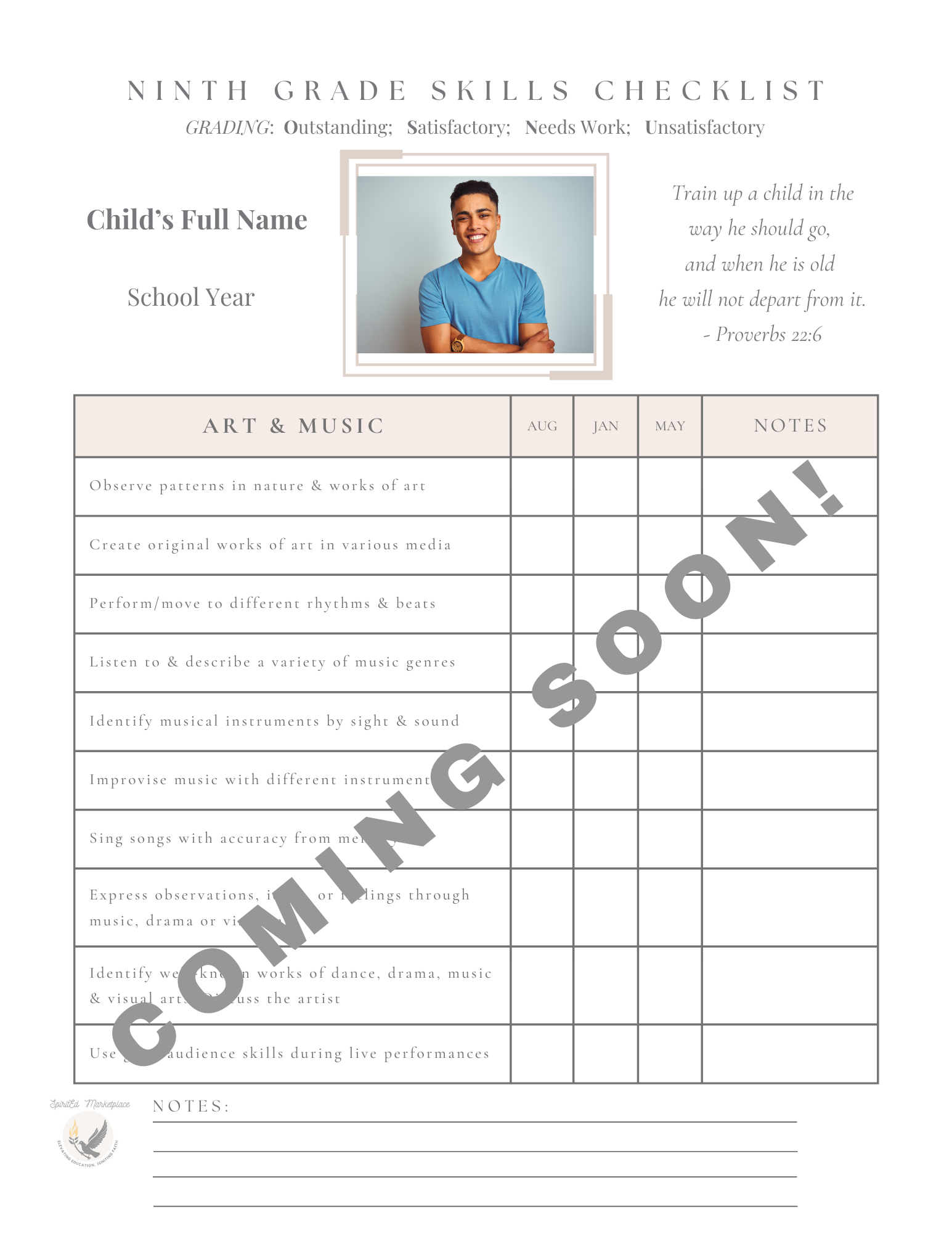 9th Grade Skills Checklist Plus Customizable Progress Report / Report Card