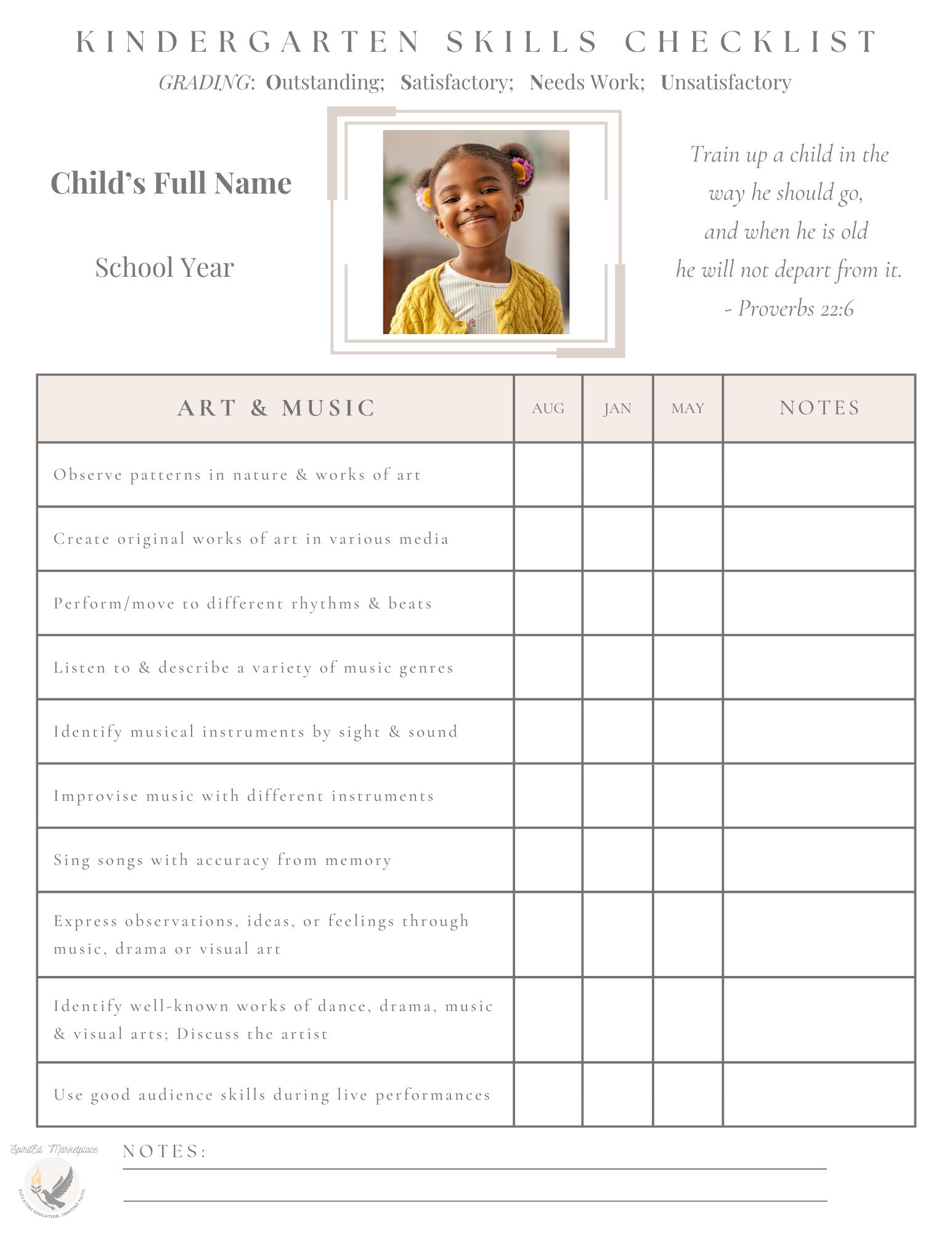 Kindergarten Skills Checklist Plus Customizable Progress Report / Report Card - Image 2