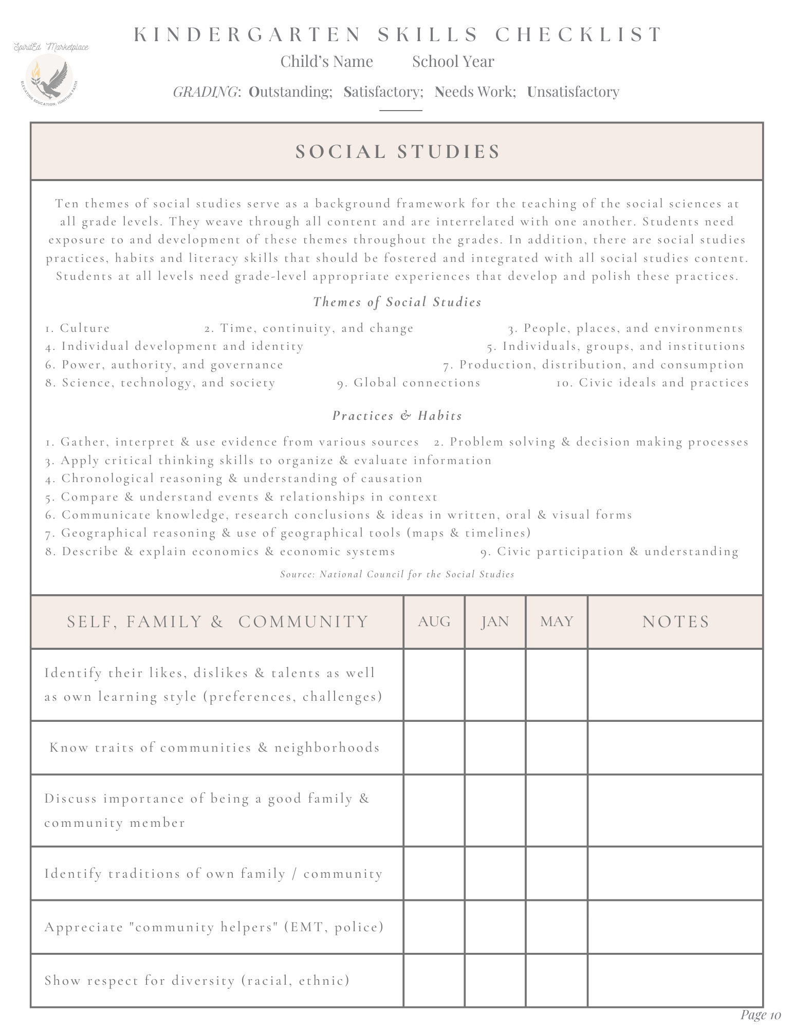Kindergarten Skills Checklist Plus Customizable Progress Report / Report Card - Image 4
