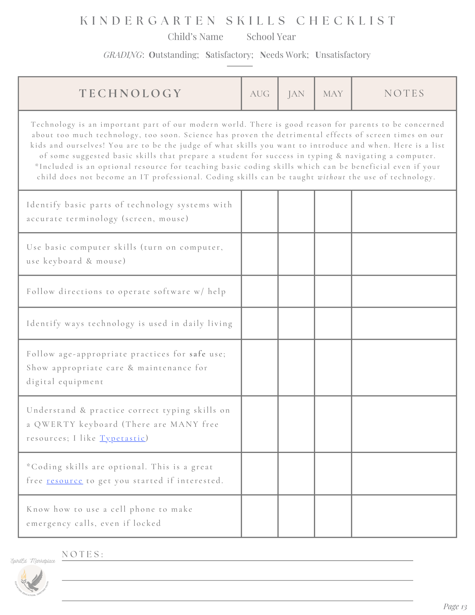 Kindergarten Skills Checklist Plus Customizable Progress Report / Report Card - Image 3