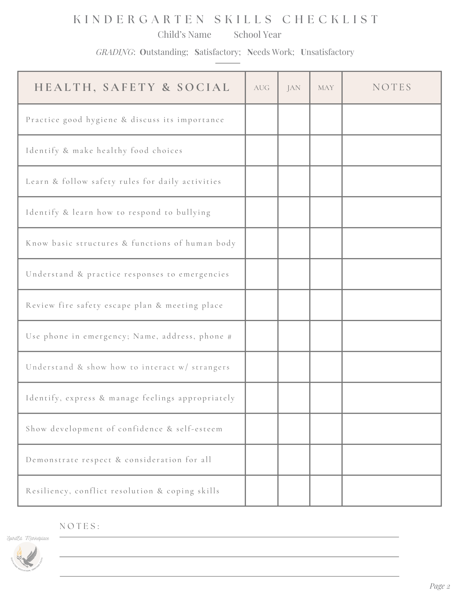 Kindergarten Skills Checklist Plus Customizable Progress Report / Report Card - Image 9