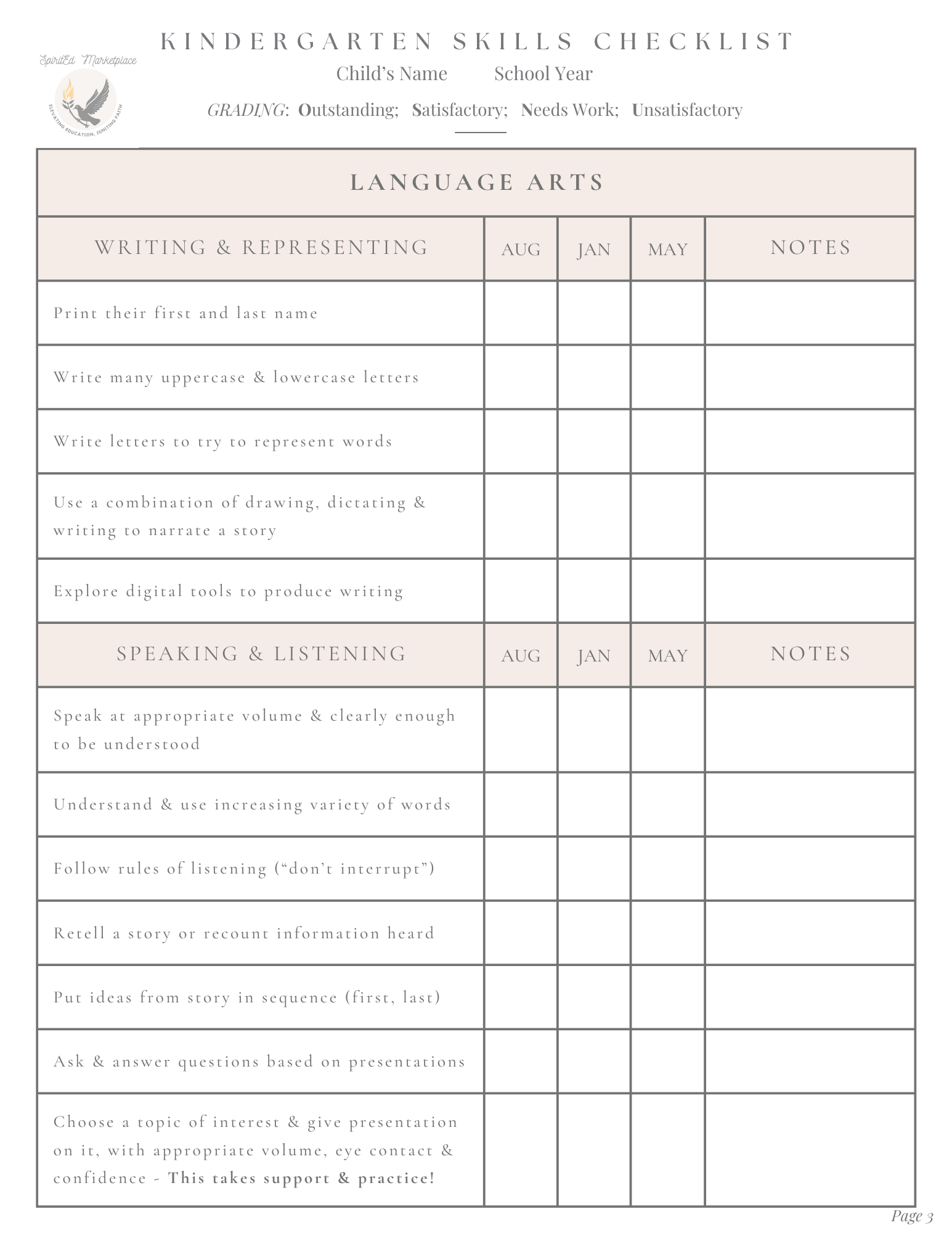 Kindergarten Skills Checklist Plus Customizable Progress Report / Report Card - Image 8