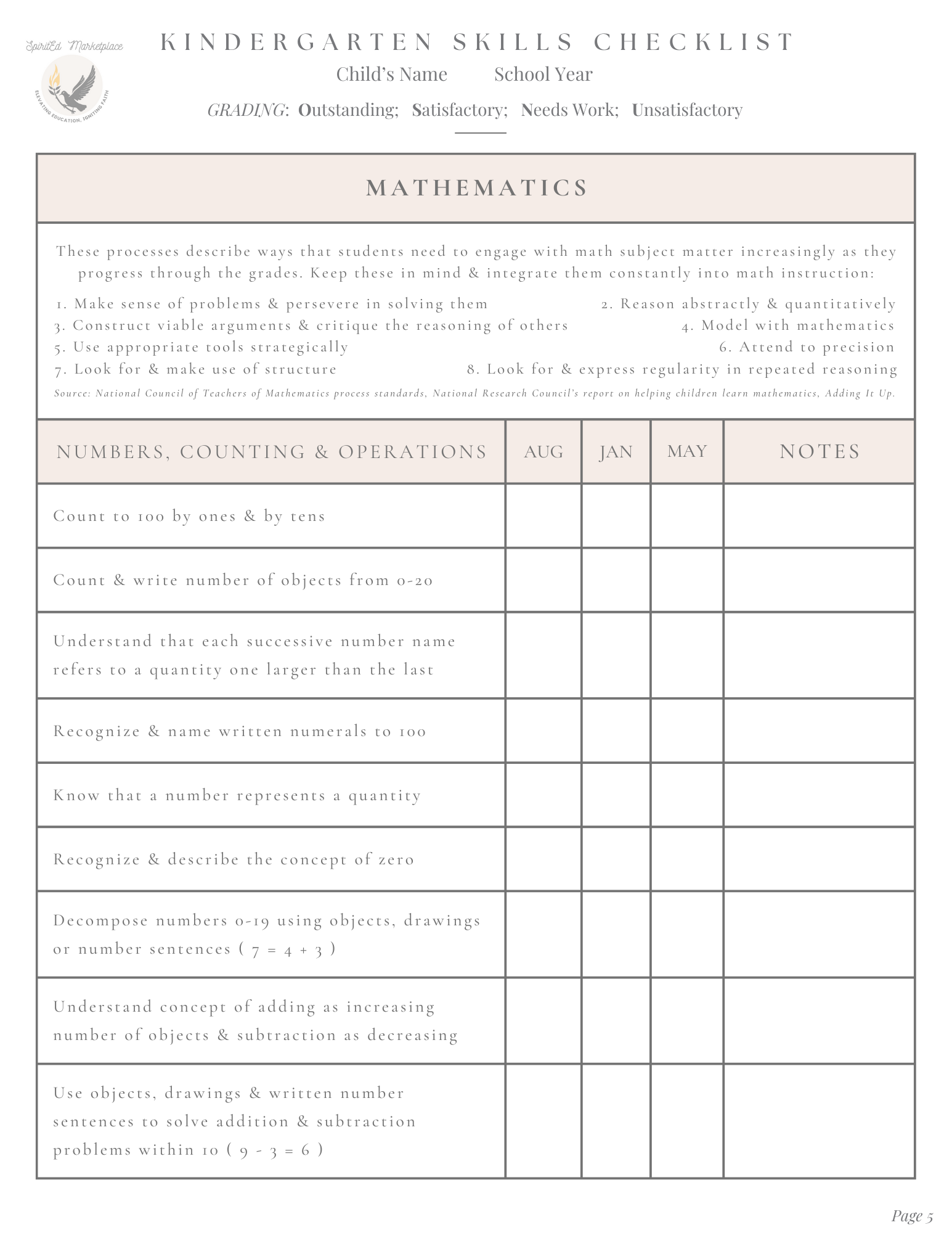 Kindergarten Skills Checklist Plus Customizable Progress Report / Report Card - Image 6