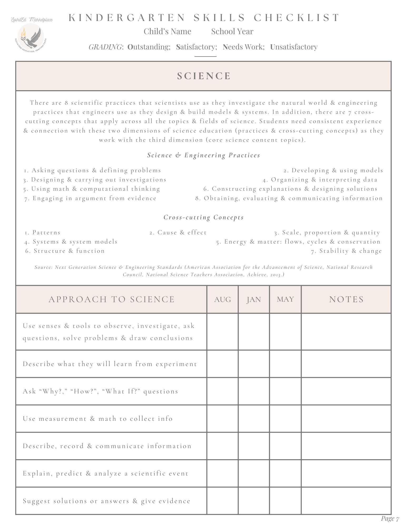 Kindergarten Skills Checklist Plus Customizable Progress Report / Report Card - Image 5